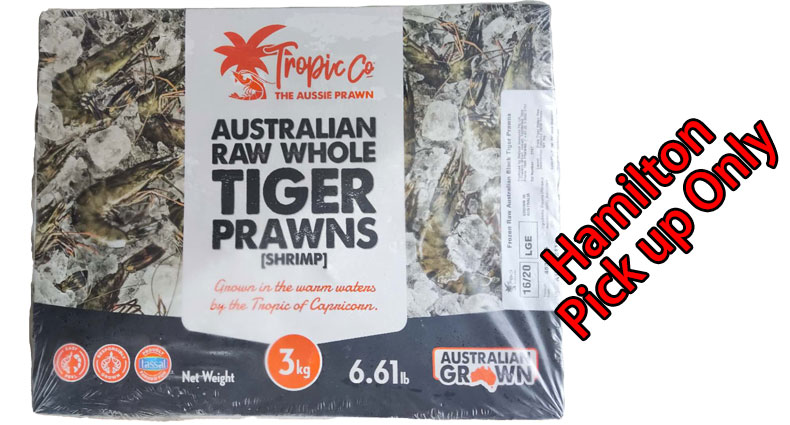 Frozen Australian Farmed Raw Large Whole Tiger Prawns 3kg